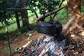 Old kettle boils on campfires Royalty Free Stock Photo