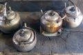 Old kettles on a traditional wood stove in Yogyakarta, Indonesia Royalty Free Stock Photo