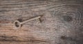 Inheritance concept: Old key is lying on rustic wooden desk Royalty Free Stock Photo