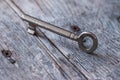 Inheritance concept: Old key is lying on rustic wooden desk Royalty Free Stock Photo