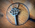 Old key with a magnifying glass Royalty Free Stock Photo