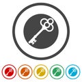Old key ring icon, color set Royalty Free Stock Photo