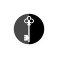 Old key silhouette icon, simple vector sign