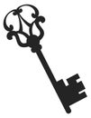 Old key silhouette. Treasure symbol. Secret door icon