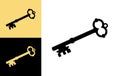 Old key vector house icon logo. Old key silhouette antique lock illustration Royalty Free Stock Photo