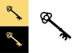 Old key vector house icon logo. Old key silhouette antique lock illustration Royalty Free Stock Photo