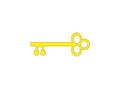 Old key vector house icon logo. yellow antique key silhouette antique lock symbol, golden key illustration on a white background