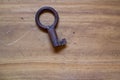 Old key on wooden table Royalty Free Stock Photo