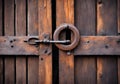 Old keyrole lock of a wooden slatted door. Royalty Free Stock Photo