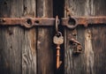 Old keyrole lock of a wooden slatted door. Royalty Free Stock Photo