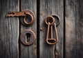 Old keyrole lock of a wooden slatted door. Royalty Free Stock Photo