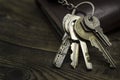 Old keys on a wallet Royalty Free Stock Photo