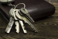 Old keys on a wallet Royalty Free Stock Photo