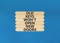 Old keys do not open new doors symbol. Concept words Old keys do not open new doors. Beautiful blue table blue background. Royalty Free Stock Photo