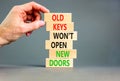 Old keys do not open new doors symbol. Concept words Old keys do not open new doors. Beautiful grey table background. Businessman Royalty Free Stock Photo