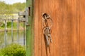 Old keys hanging in the door lock Royalty Free Stock Photo