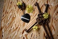 A set of huge old keys for unlocking heavy doors. Royalty Free Stock Photo