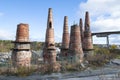 Old kilns of a closed marble and lime factory on an October afternoon. Ruskeala, Karelia