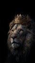 Old king lion, sad and wise. AI generative content. Business concept