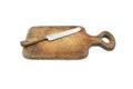 Old kitchen knife and old cutting board Royalty Free Stock Photo