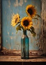 Sunflowers and Broken Glass: A Rustic Summer Day in the Old Kitc Royalty Free Stock Photo