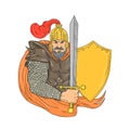 Old Knight Sword Shield Drawing Royalty Free Stock Photo