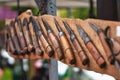 Old knives with wooden handle on display Royalty Free Stock Photo