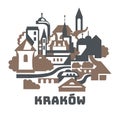 Old Krakow center buildings flat abstract illustration