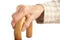 Old Ladies hand with walking stick Royalty Free Stock Photo
