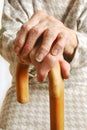 Old Ladies hands with walking stick Royalty Free Stock Photo