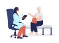 Old lady consulting with physician semi flat color vector characters