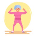 Old lady doing exercises. Vector. Cartoon