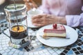 Old lady eating dessert outside Royalty Free Stock Photo