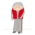 Old lady or grandmother with walking stick. Royalty Free Stock Photo