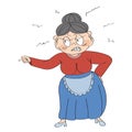 Old lady, granny, angry and furious, yelling and pointing her finger. Original hand drawn illustration Royalty Free Stock Photo