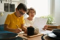 Old lady helping child to study during quarantine Royalty Free Stock Photo