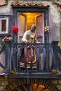 Old lady looking at the balcony, detail of a Neapolitan Presepe Royalty Free Stock Photo