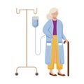 Old lady with medical infusion flat vector illustration