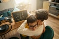 Grandmother helping child study math at kitchen Royalty Free Stock Photo