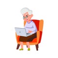 old lady speaking with children on laptop video call cartoon vector