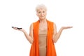 An old lady using mobile phone. Royalty Free Stock Photo