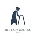 old lady walking icon in trendy design style. old lady walking icon isolated on white background. old lady walking vector icon