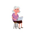old lady working on laptop in office cartoon vector