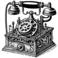 An old landline telephone, complex mechanism. Sketch board imitation. Vector, generative ai. Royalty Free Stock Photo