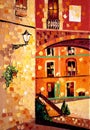 Old lane sunny city oil painting