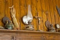Old lantern, crucifixion, corncob and paraffin lamp