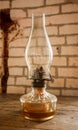 Old lantern lamp with a brick house wall backgound Royalty Free Stock Photo