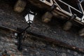 Old lantern on the stoned wall of ancient castle Royalty Free Stock Photo