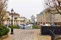 Old lantern and yachts in St Katharine Docks Royalty Free Stock Photo