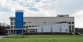 Large Factory Building with Blue Accent